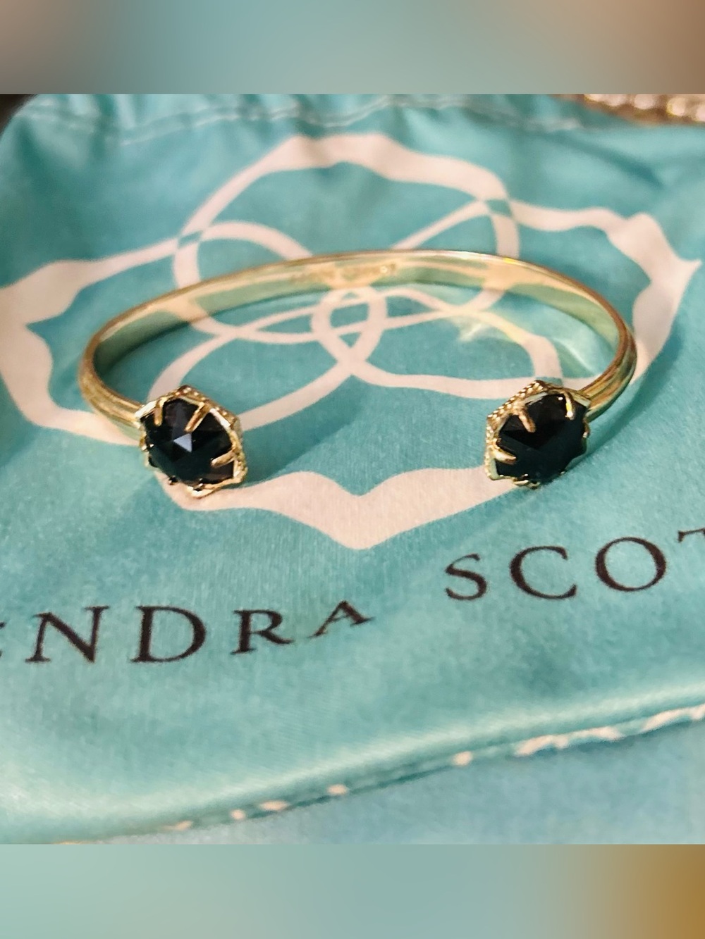 Kendra Scott Elton Gold Cuff with Black Opaque Glass Stone